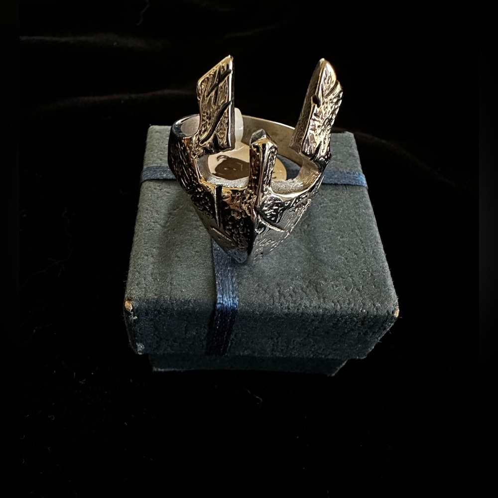 NWT Dafni Viking Mask Silver Toned Ring Size 13 w/Dust Bag